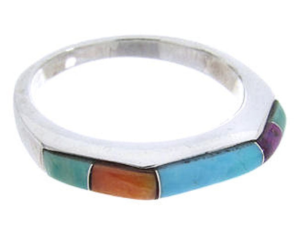 Sterling Silver Turquoise Multicolor Inlay Ring Size 6-3/4 RS41702